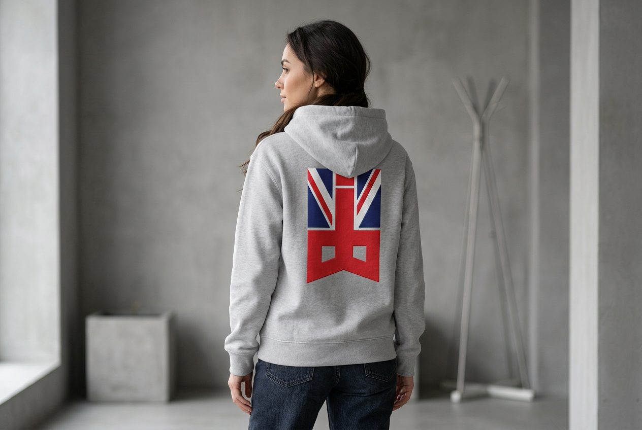 Grey hoodie with British Industrial back print