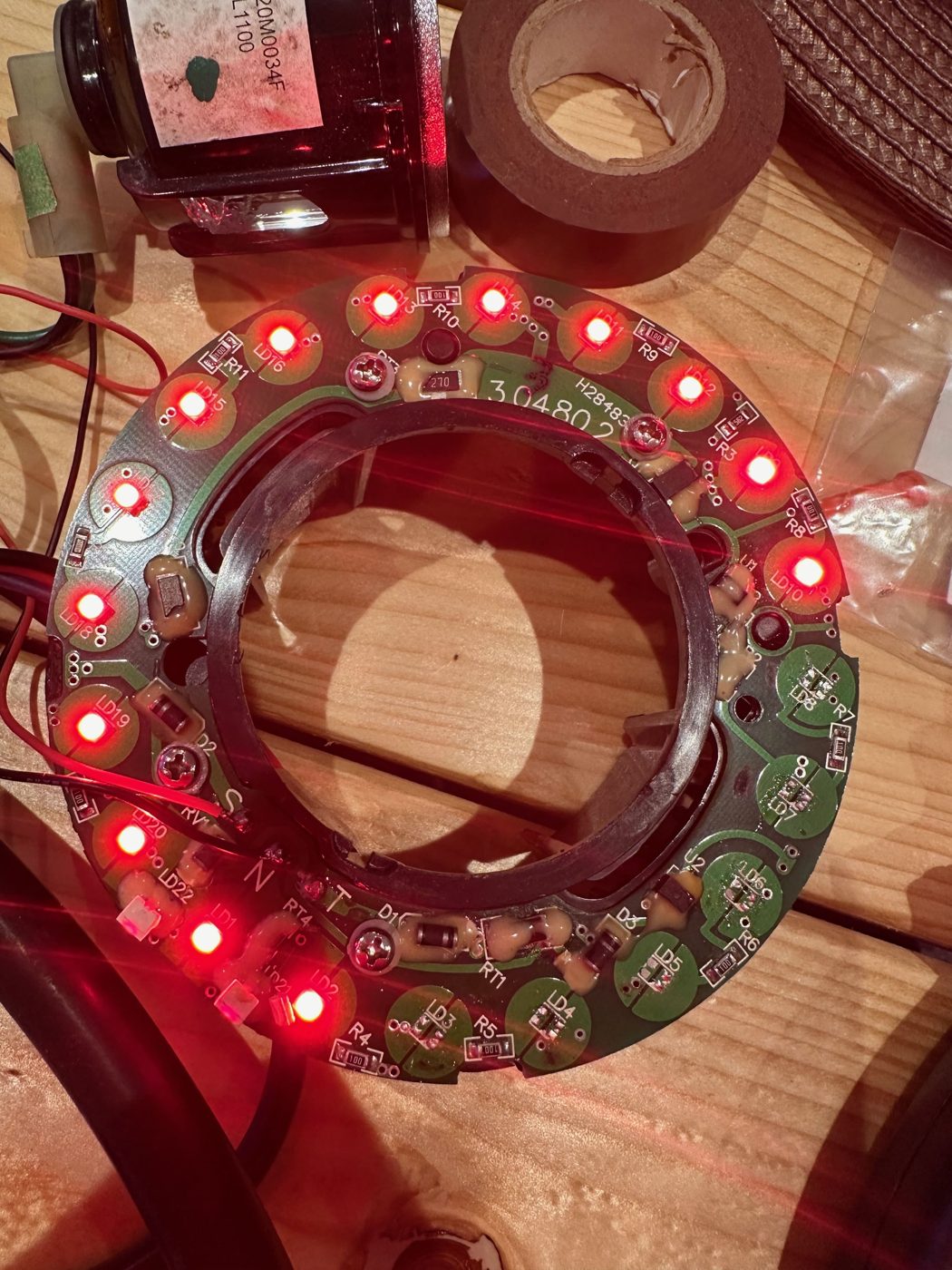 Board under test, LEDs lit
