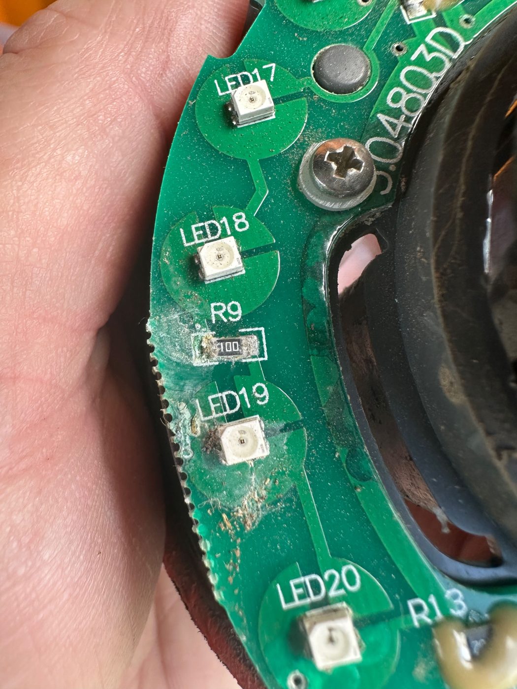 Original board with failed components
