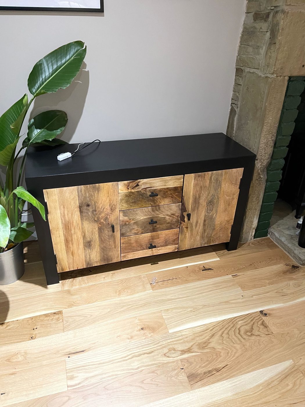 Hardwood sideboard with blackened steel frame