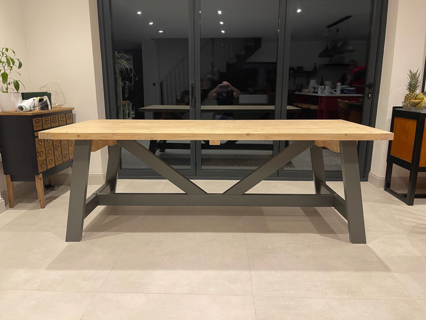 Oak trestle dining table