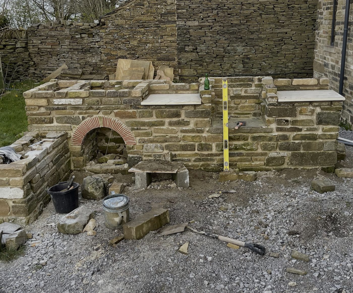 Stone oven under construction